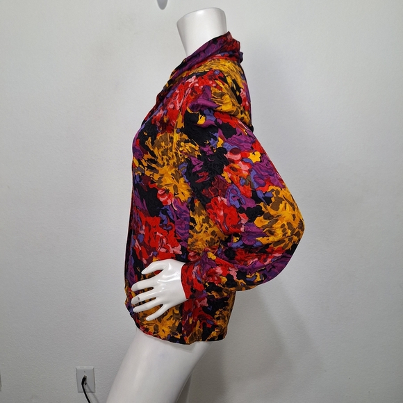 Carlisle Rare 90’s Vintage Multicolor 100% Silk Floral Cottagecore Blouse Size M - Picture 9 of 15